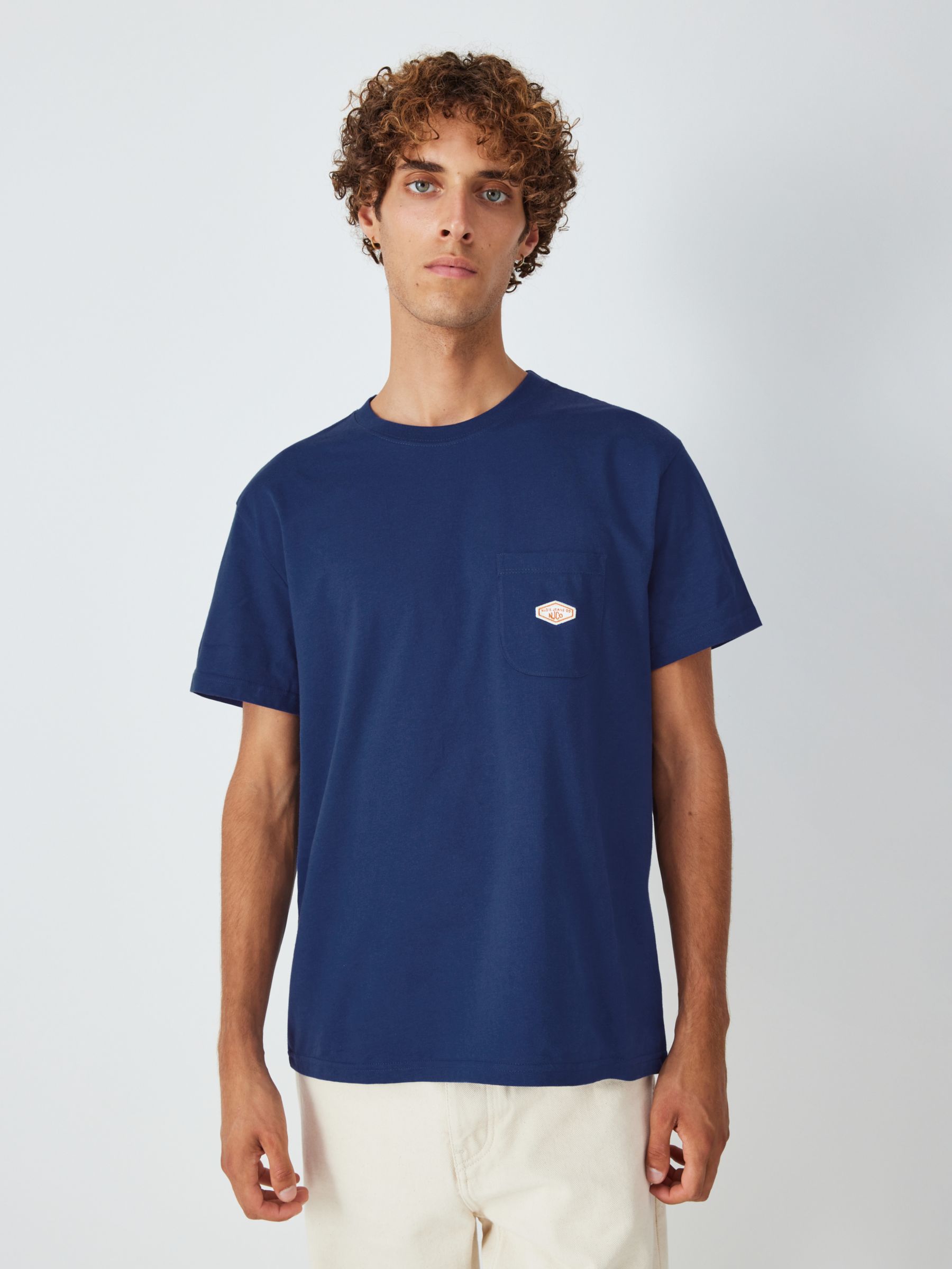 Nudie Jeans Leffe Organic Cotton Pocket Tee, French Blue at John Lewis ...