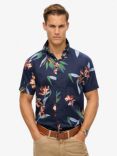 Superdry Short Sleeve Hawaiian Shirt, Dark Navy Hawaiian