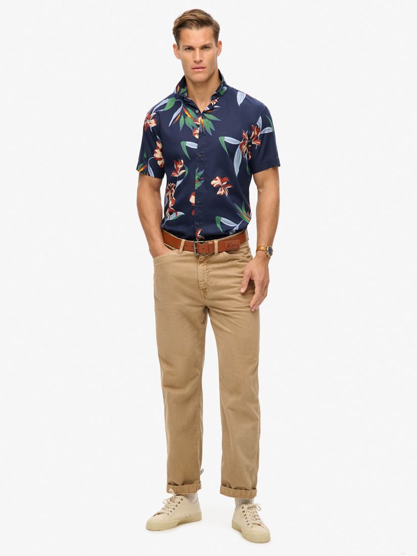 Superdry Short Sleeve Hawaiian Shirt, Dark Navy Hawaiian at John Lewis ...