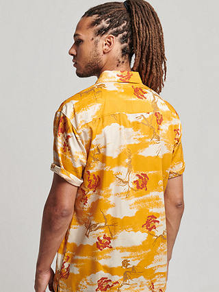 Superdry Short Sleeve Hawaiian Shirt, Yellow Clouds