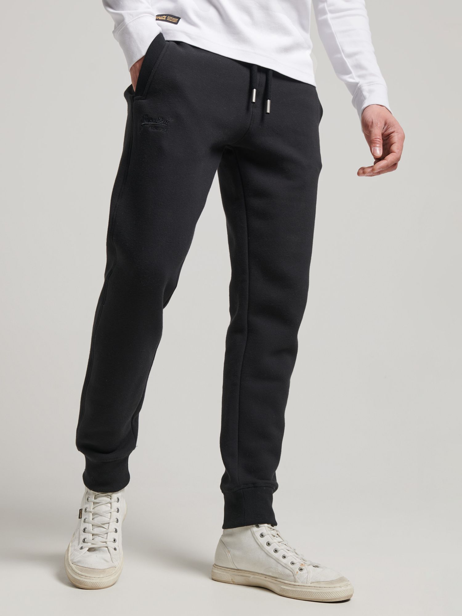 Superdry Vintage Logo Embroidered Cuffed Joggers, Black at John Lewis ...