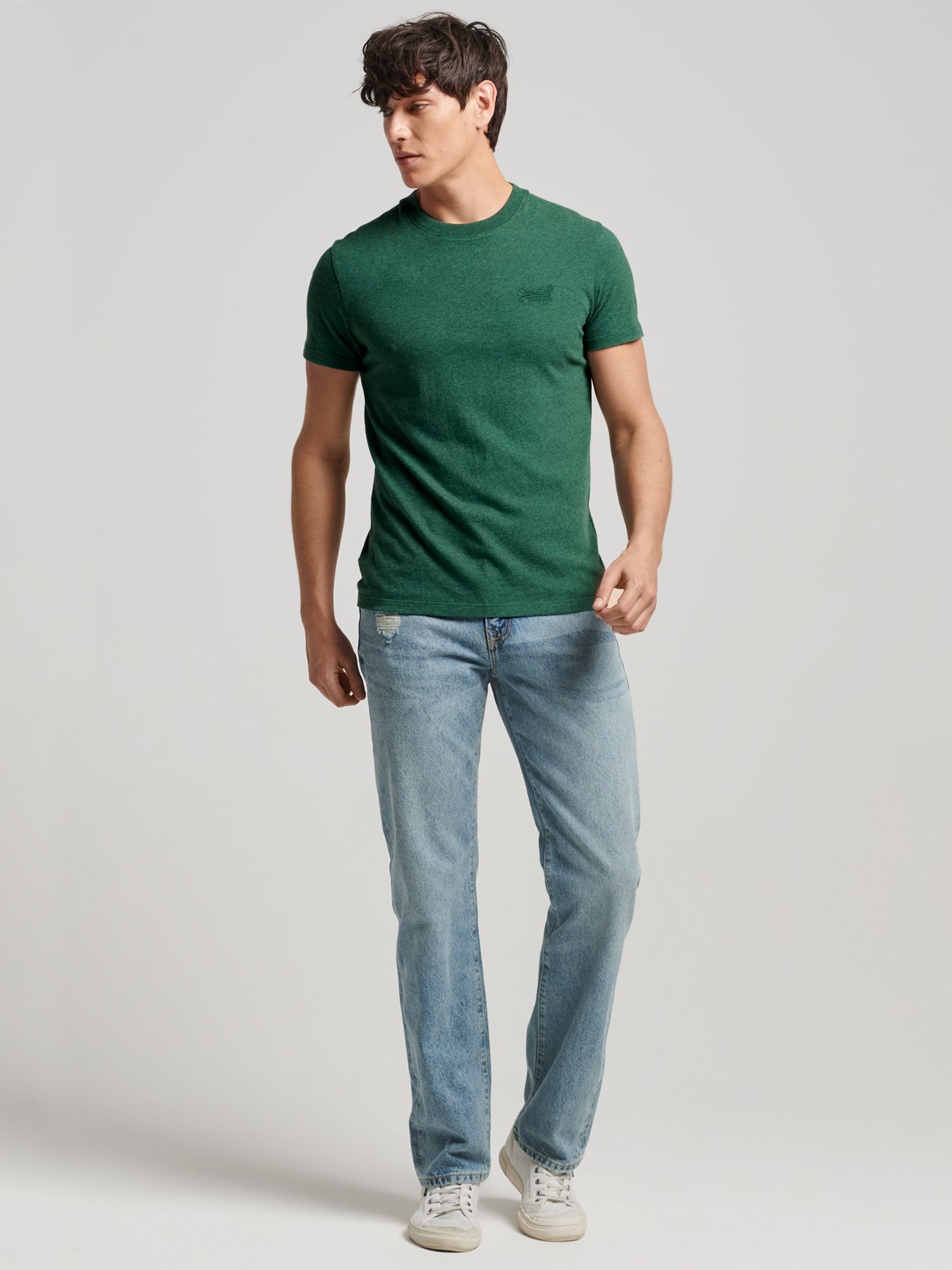 Superdry Organic Cotton Essential Logo T-Shirt, Heritage Pine Green at ...