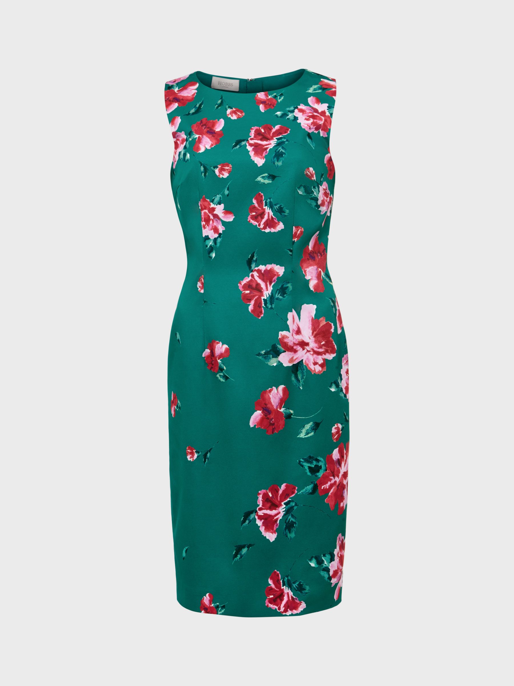 Hobbs Moira Floral Print Pencil Dress, Green/Multi, 6