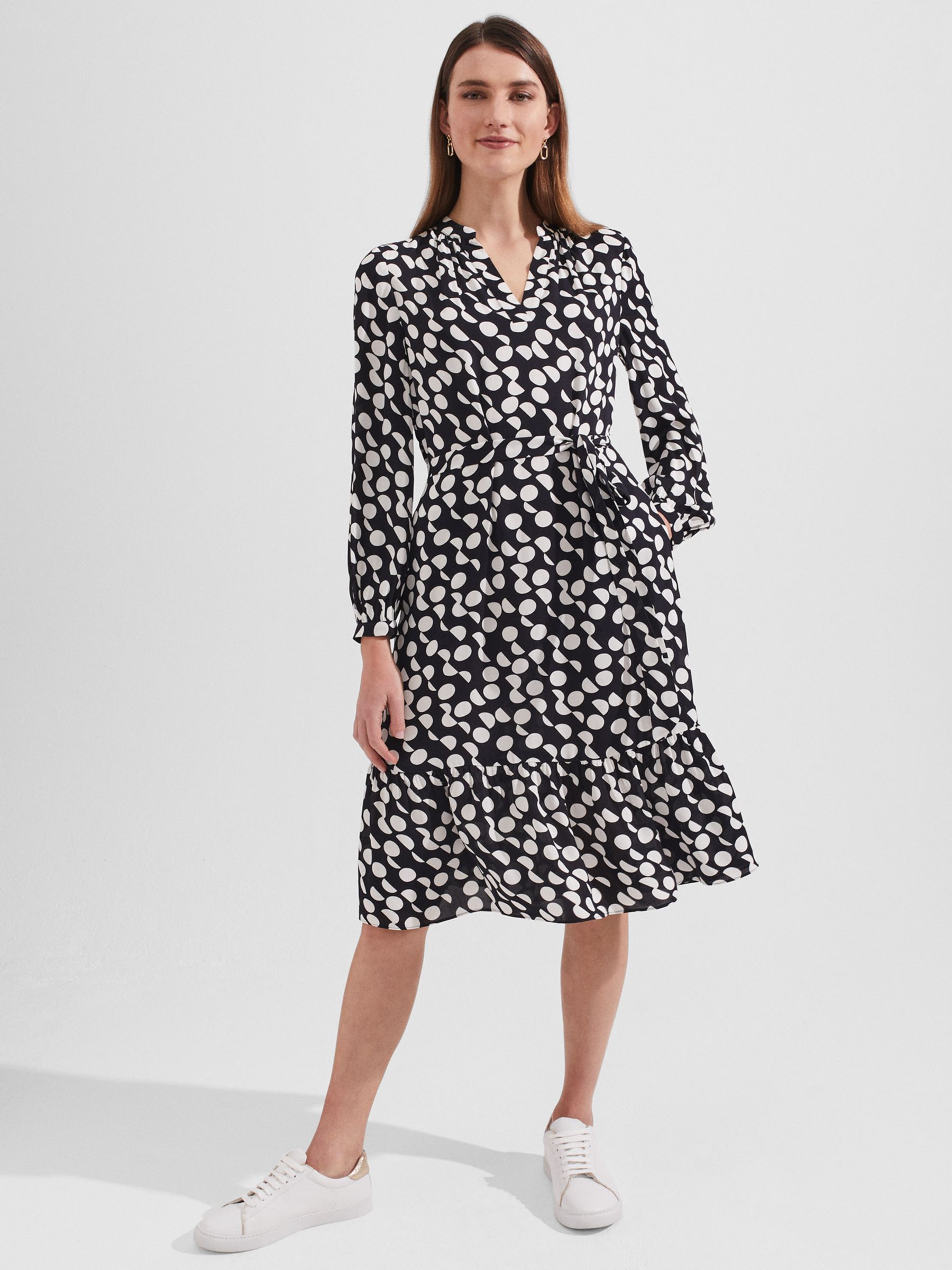 Hobbs Mallory Geometric Print Wrap Dress, Navy/Ivory at John Lewis ...