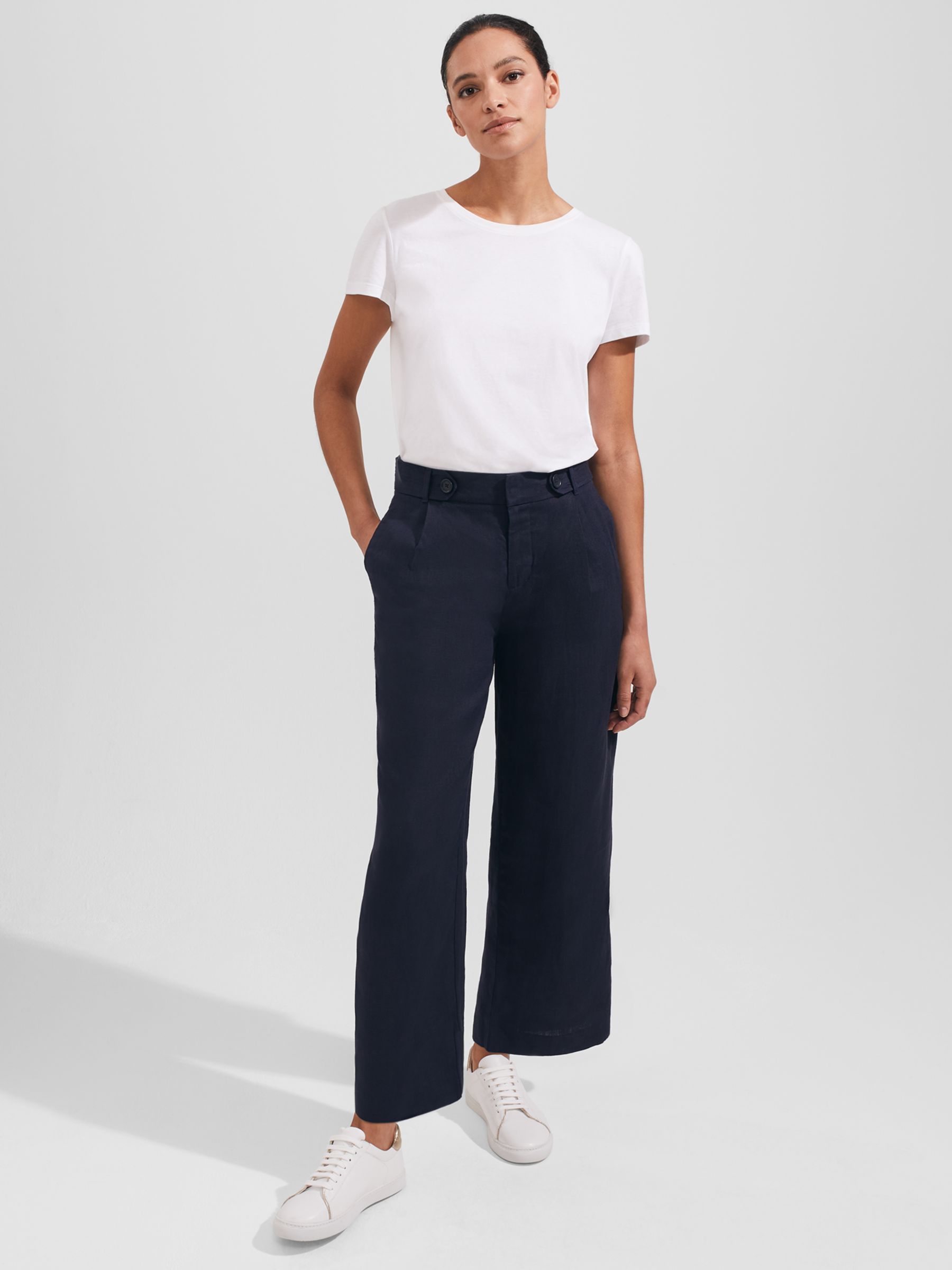 Hobbs Keighley Cropped Linen Trousers, Navy, 6