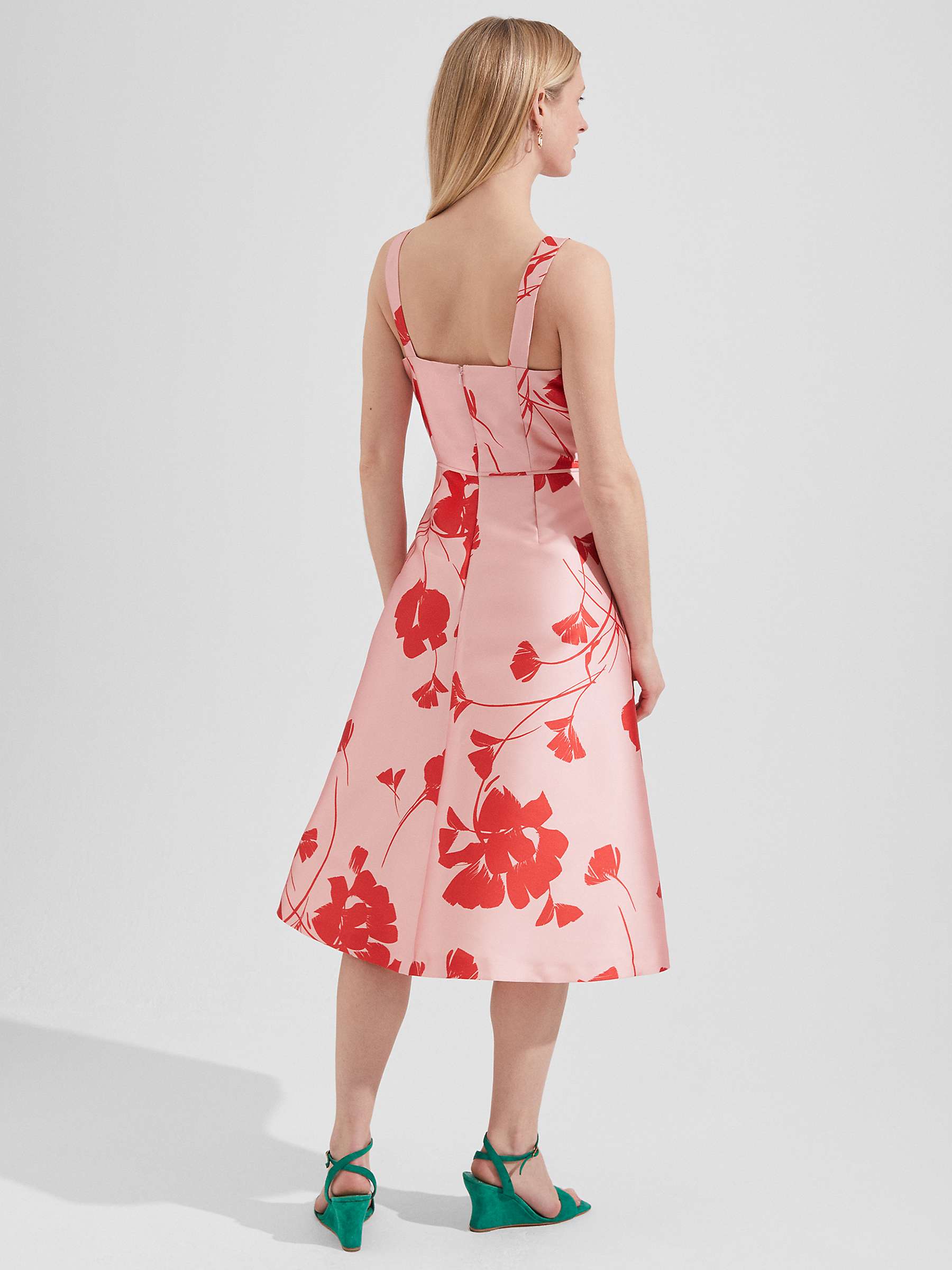 Buy Hobbs Amoura Flared Midi Floral Dress, Pink/Ruby Red Online at johnlewis.com