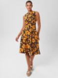 Hobbs Petite Twitchill Floral Print Linen Dress, Navy/Orange