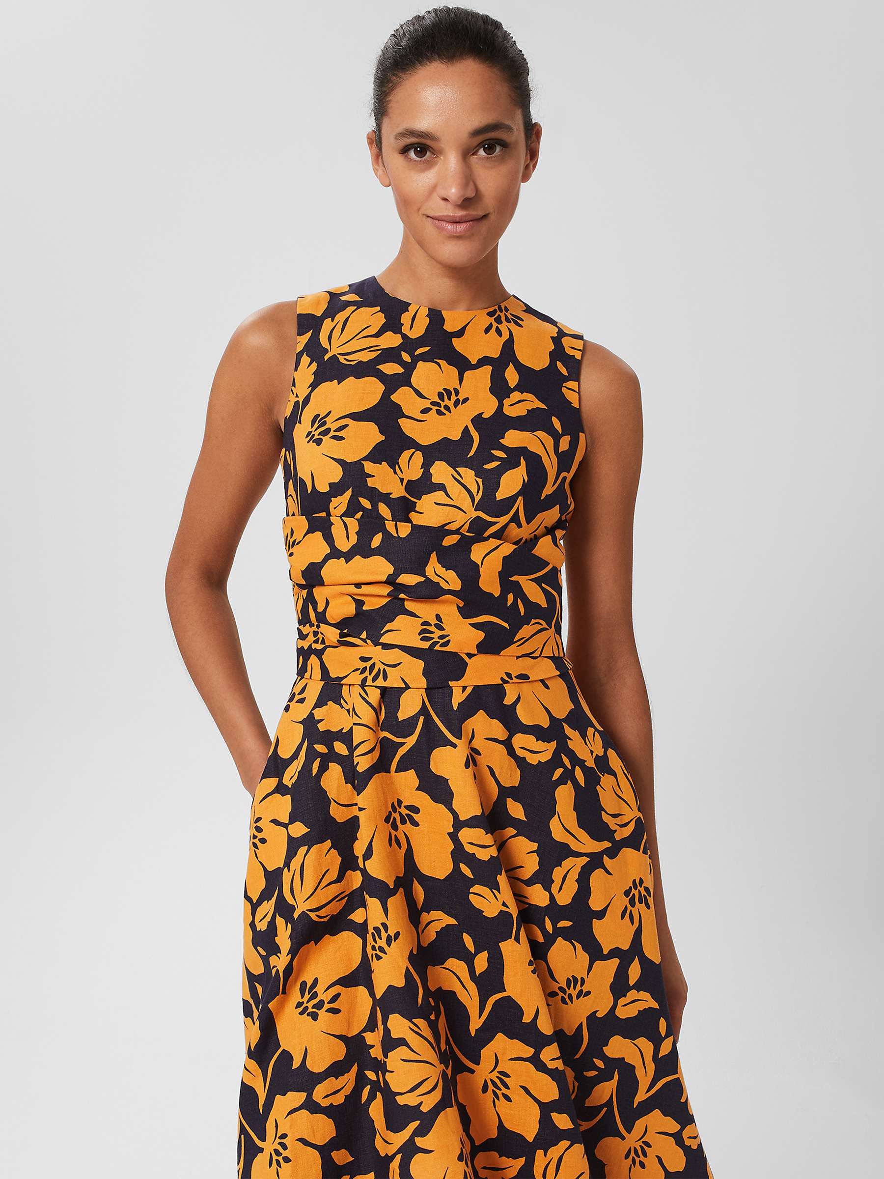 Buy Hobbs Petite Twitchill Floral Print Linen Dress, Navy/Orange Online at johnlewis.com