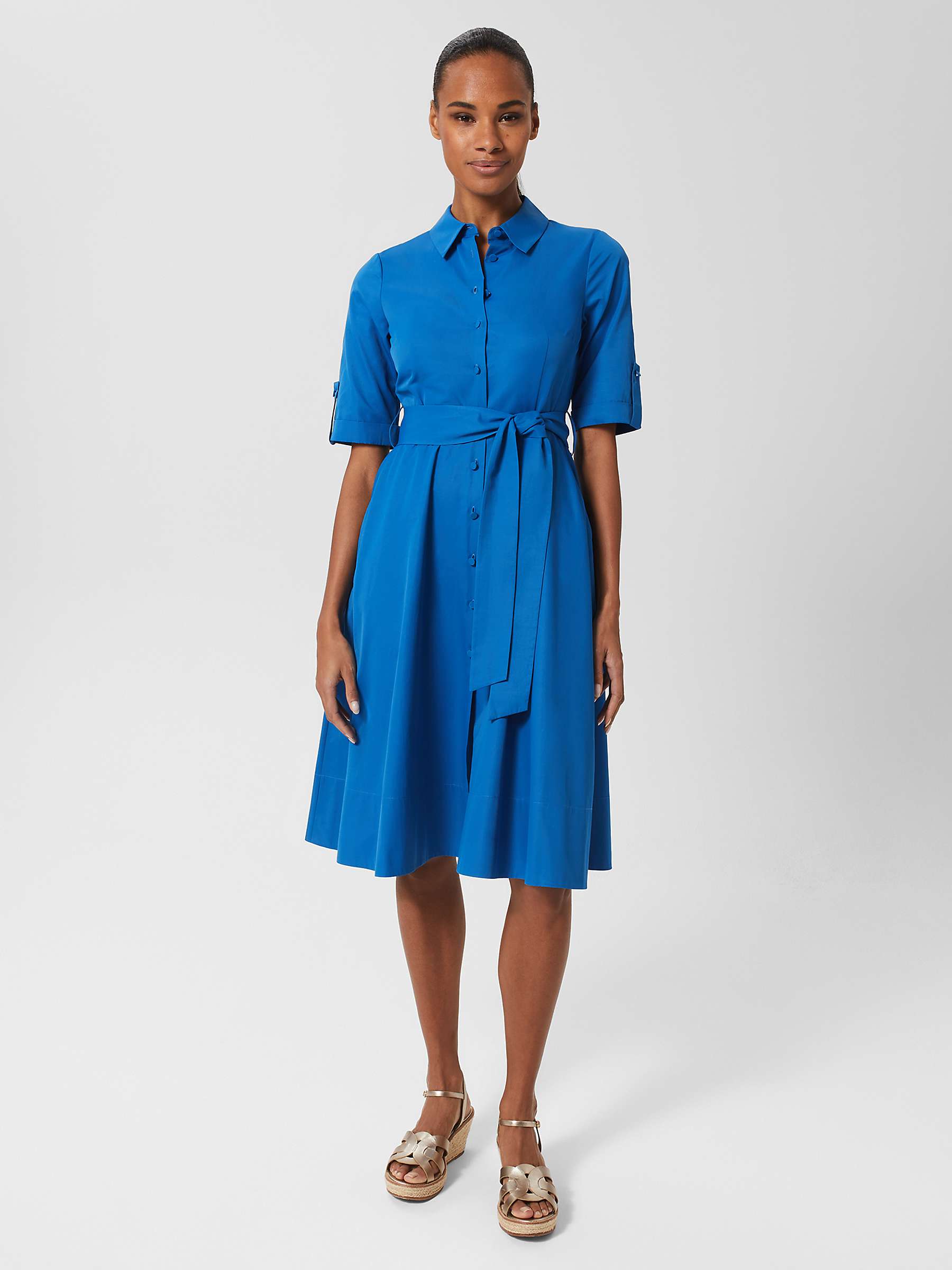 Hobbs Tyra Belted Shirt Dress, Blue at John Lewis & Partners