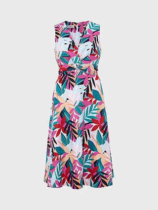 Hobbs Petite Mariella Leaf Print Linen Dress, Multi