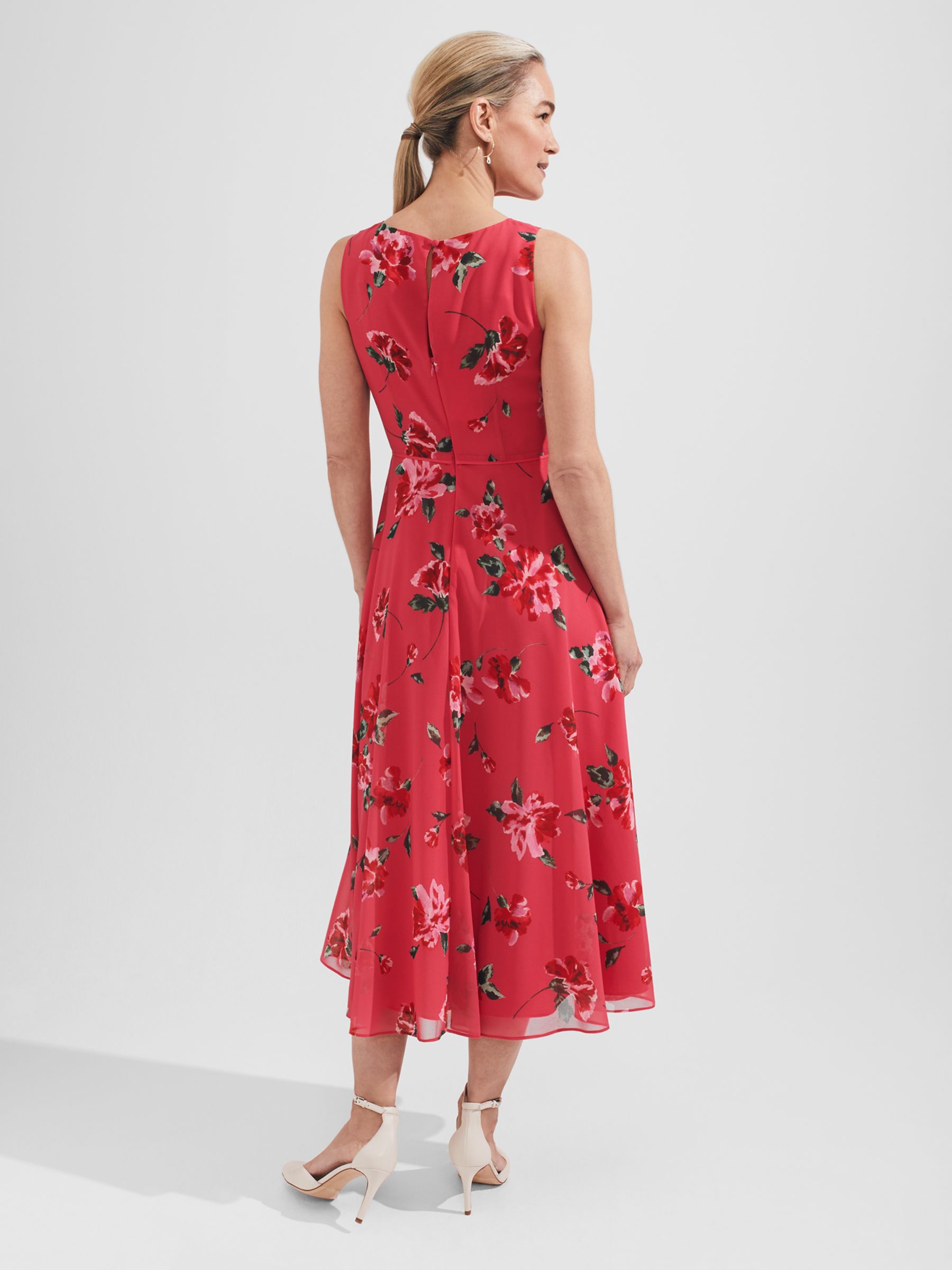 Hobbs Carly Floral Print Midi Dress, Red/Multi, 6