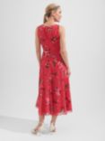 Hobbs Carly Floral Print Midi Dress, Red/Multi, Red/Multi