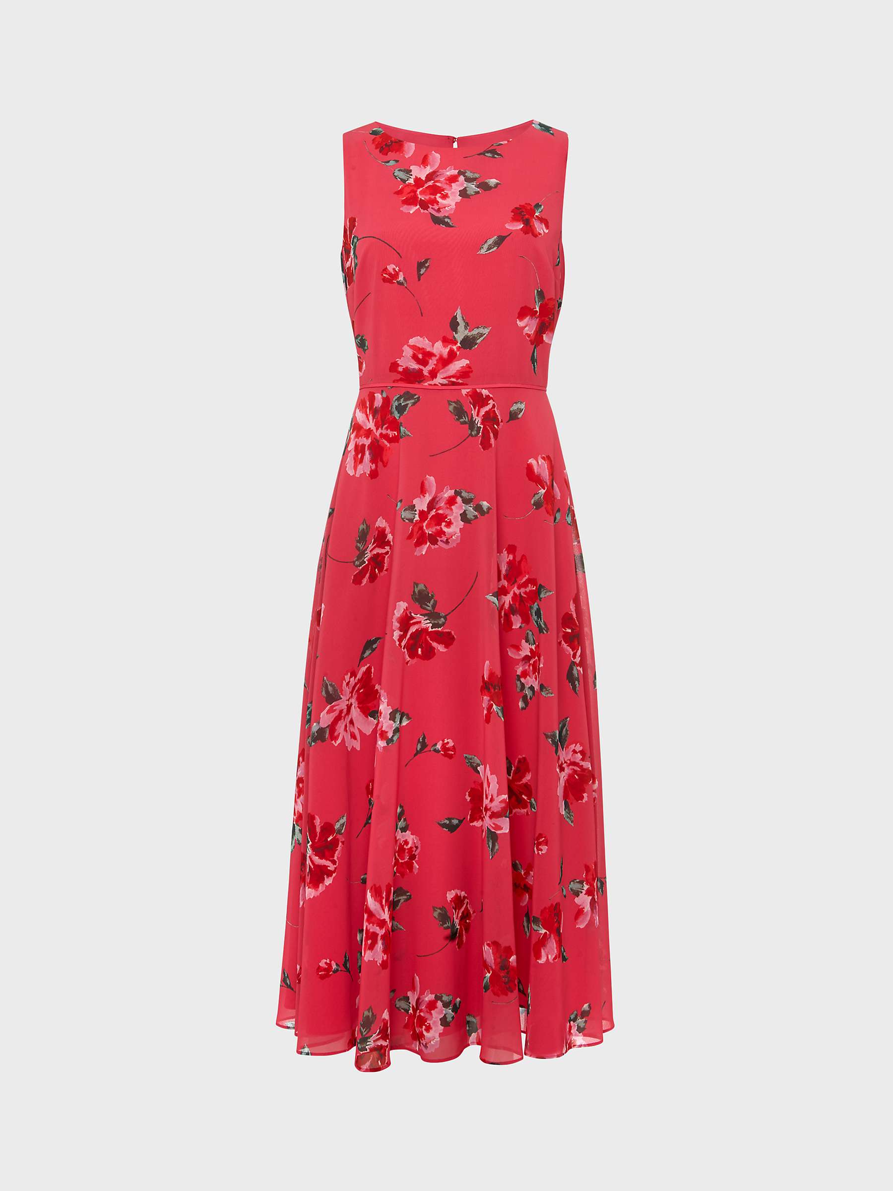 Hobbs Petite Carly Floral Print Midi Dress, Pink/Red/Multi at John ...