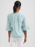 Hobbs Acacia Stripe and Embroidery Flared Sleeve Top, Aruba Green, Aruba Green