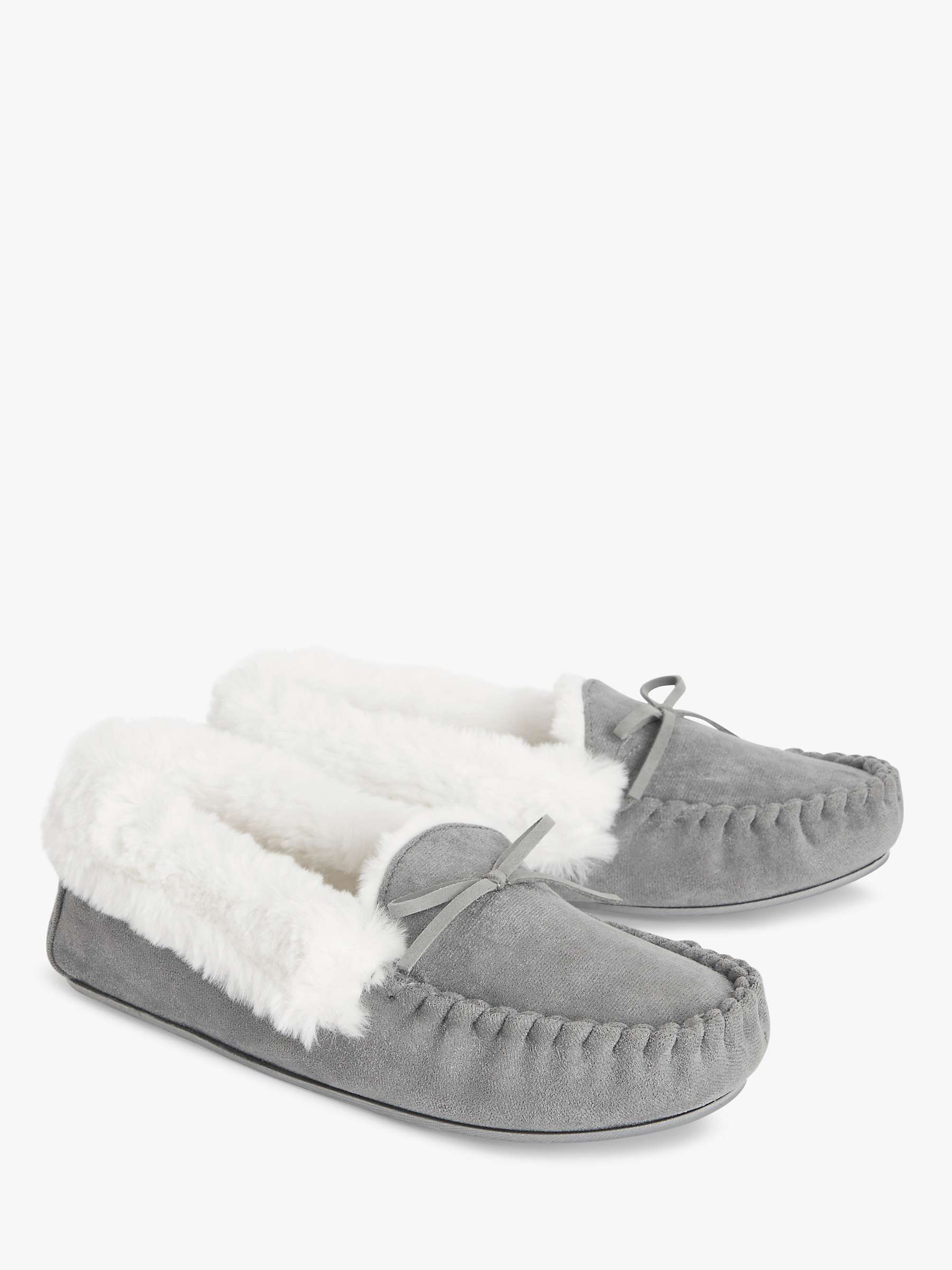 Buy John Lewis ANYDAY Microsuede Faux Fur Moccasin Slippers, Grey Online at johnlewis.com