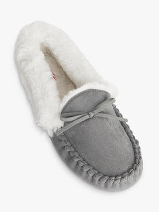 John Lewis ANYDAY Microsuede Faux Fur Moccasin Slippers, Grey