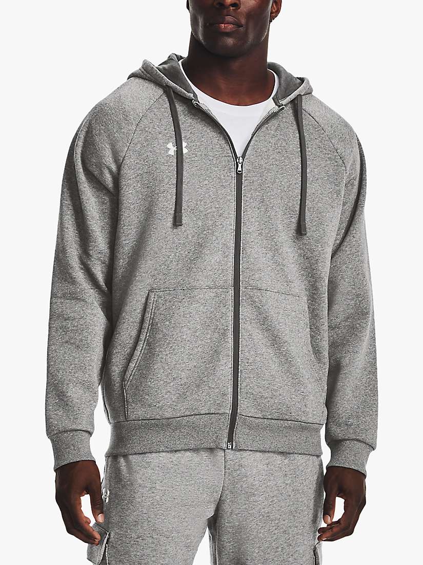 Under Armour Rival Fleece Full Zip Training Hoodie, Light Heather/White at  John Lewis & Partners