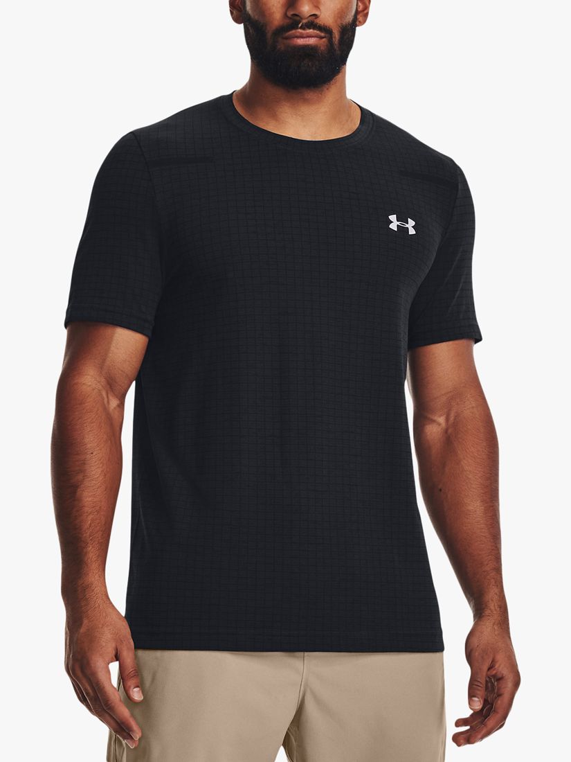 Under Armour Seamless Grid Short Sleeve Gym Top, Black /  / Mod Gray, S