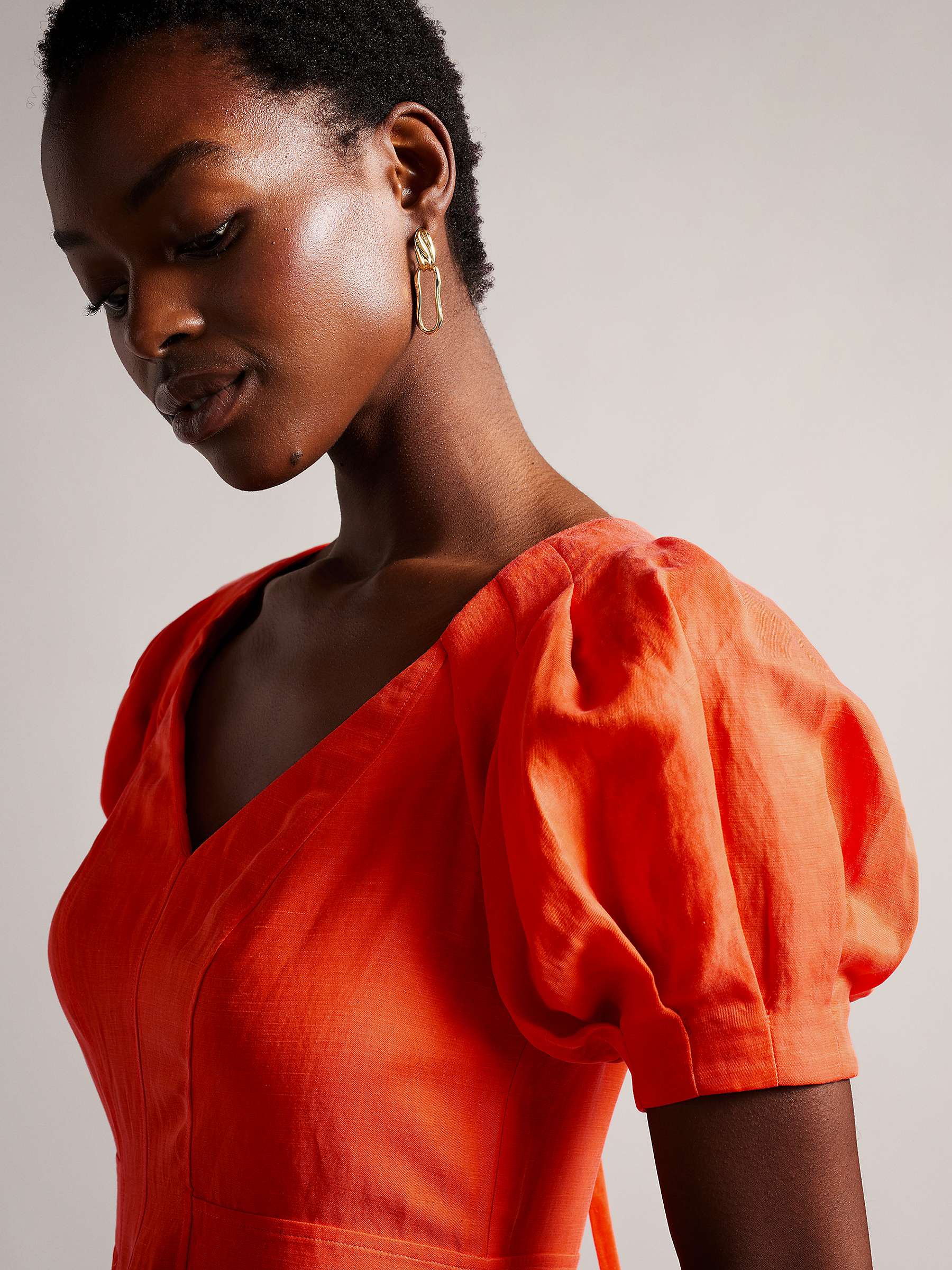 Buy Ted Baker Opalz Puff Sleeve Midi Dress, Bright Orange Online at johnlewis.com