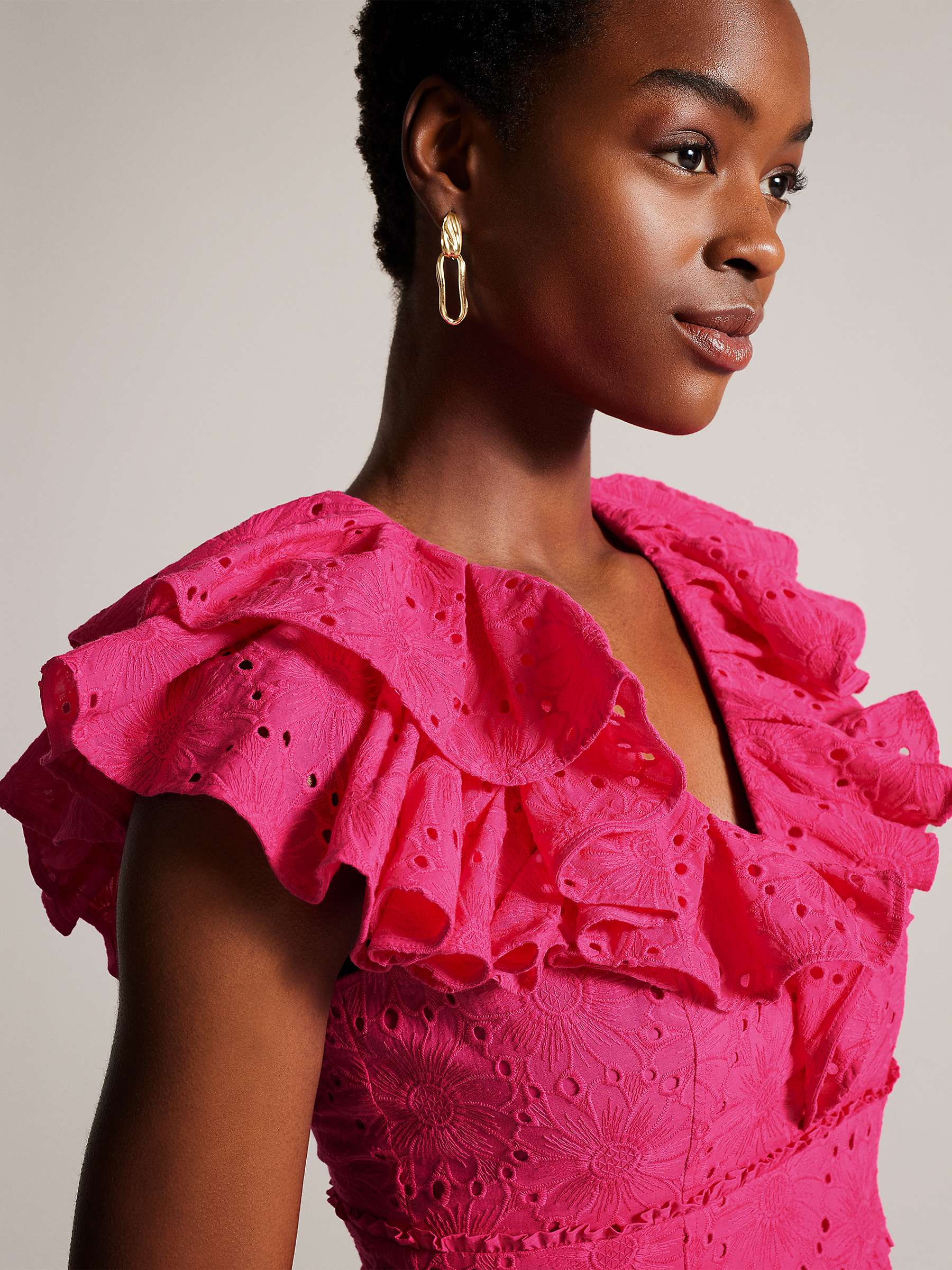 Buy Ted Baker Mazieh Broderie Peplum Top, Bright Pink Online at johnlewis.com