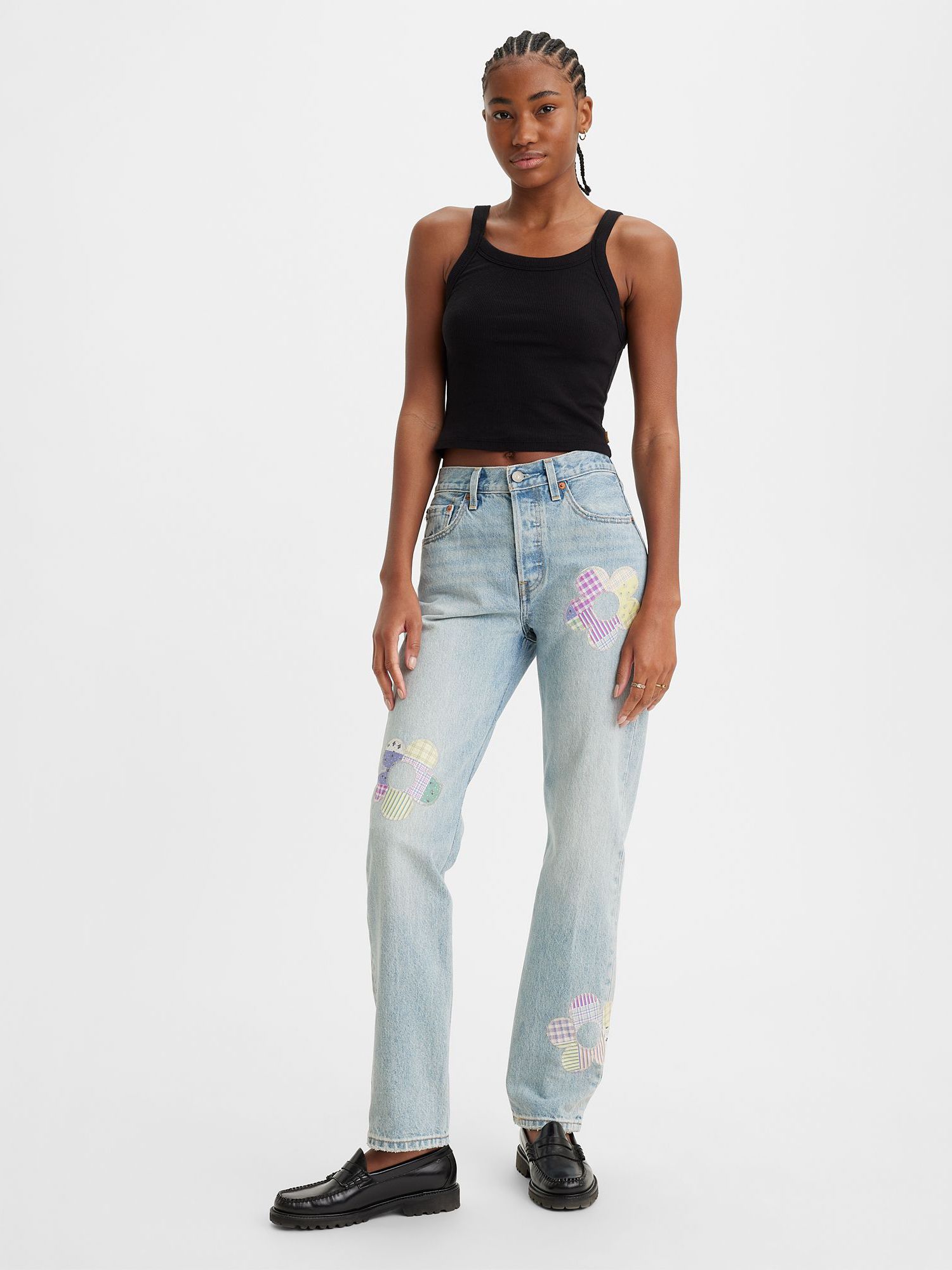 Levi's 501 Patchwork Fresh As A Daisy Jeans, Blue at John Lewis & Partners