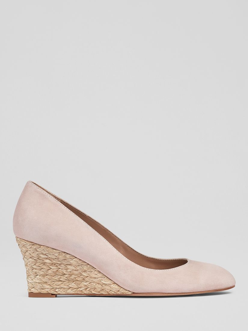 L.K.Bennett Eevi Wedge Heel Suede Court Shoes, Pin-pale Pink, 4