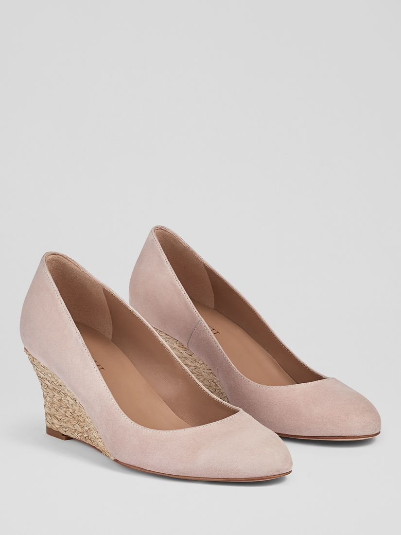 L.K.Bennett Eevi Wedge Heel Suede Court Shoes, Pin-pale Pink, 4