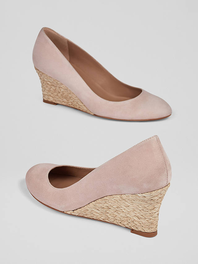 L.K.Bennett Eevi Wedge Heel Suede Court Shoes, Pale Pink