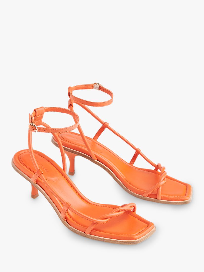 Whistles Mollie Twist Leather Strap Kitten Heel Sandals, Orange, 3
