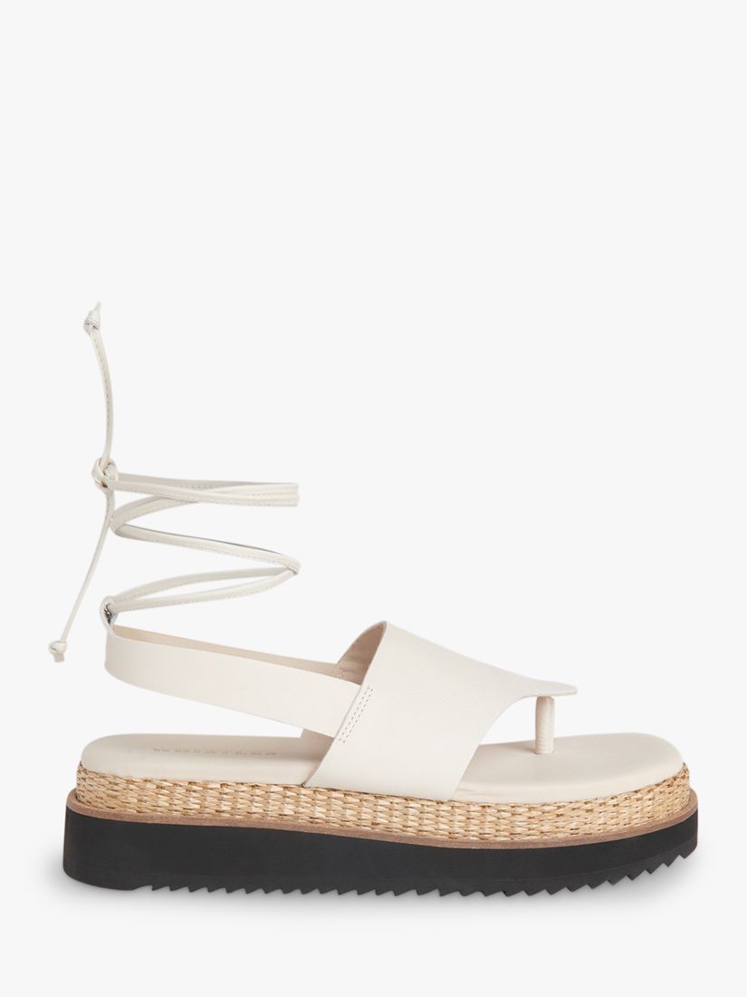 Whistles Lia Raffia Detail Flatform Leather Sandals, White, 4