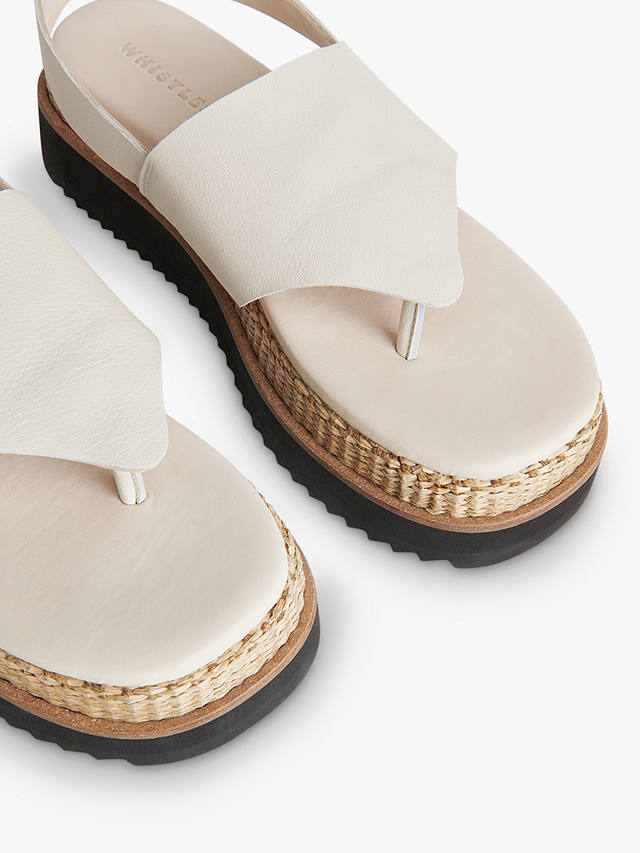 Whistles Lia Raffia Detail Flatform Leather Sandals, White
