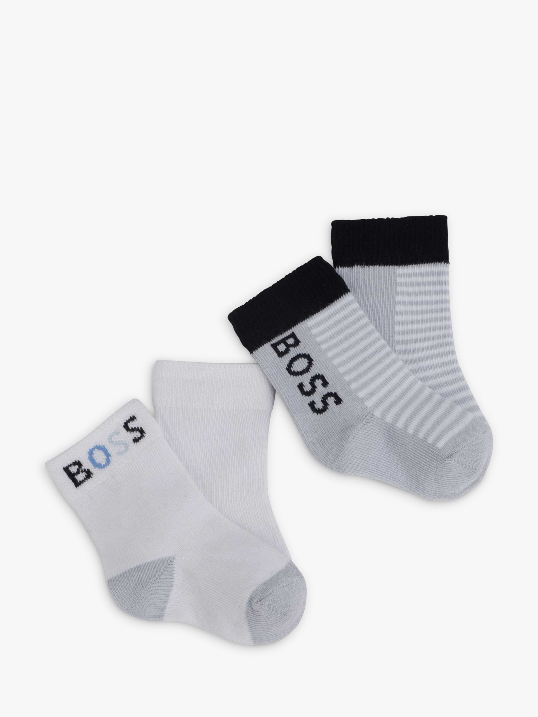 HUGO BOSS Baby Logo Stripe Socks, Pack of 2, Pale Blue/Multi at John ...