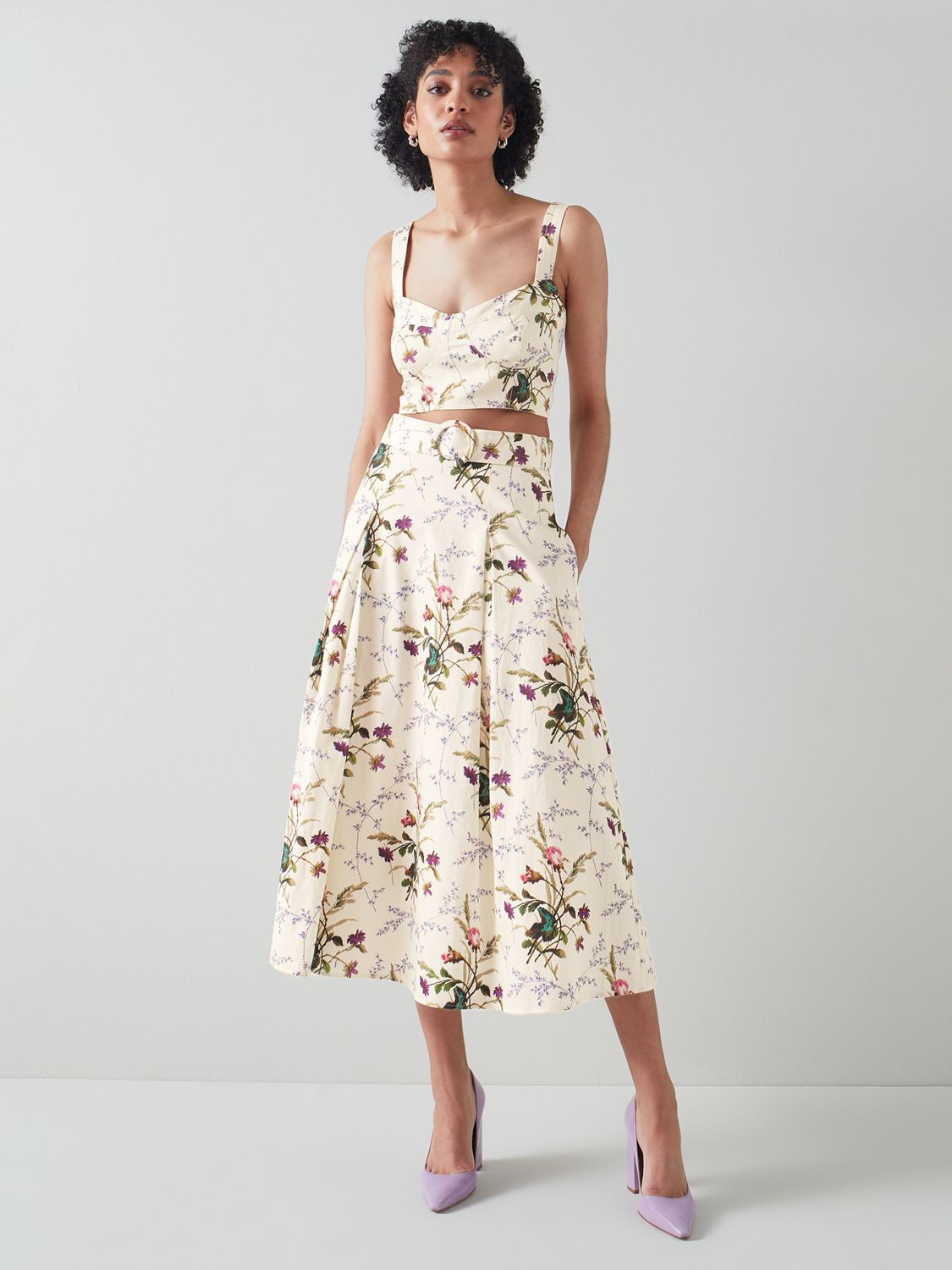 L.K.Bennett Eloise Meadow Print Midi Skirt, Cream/Multi Multi 6 Female