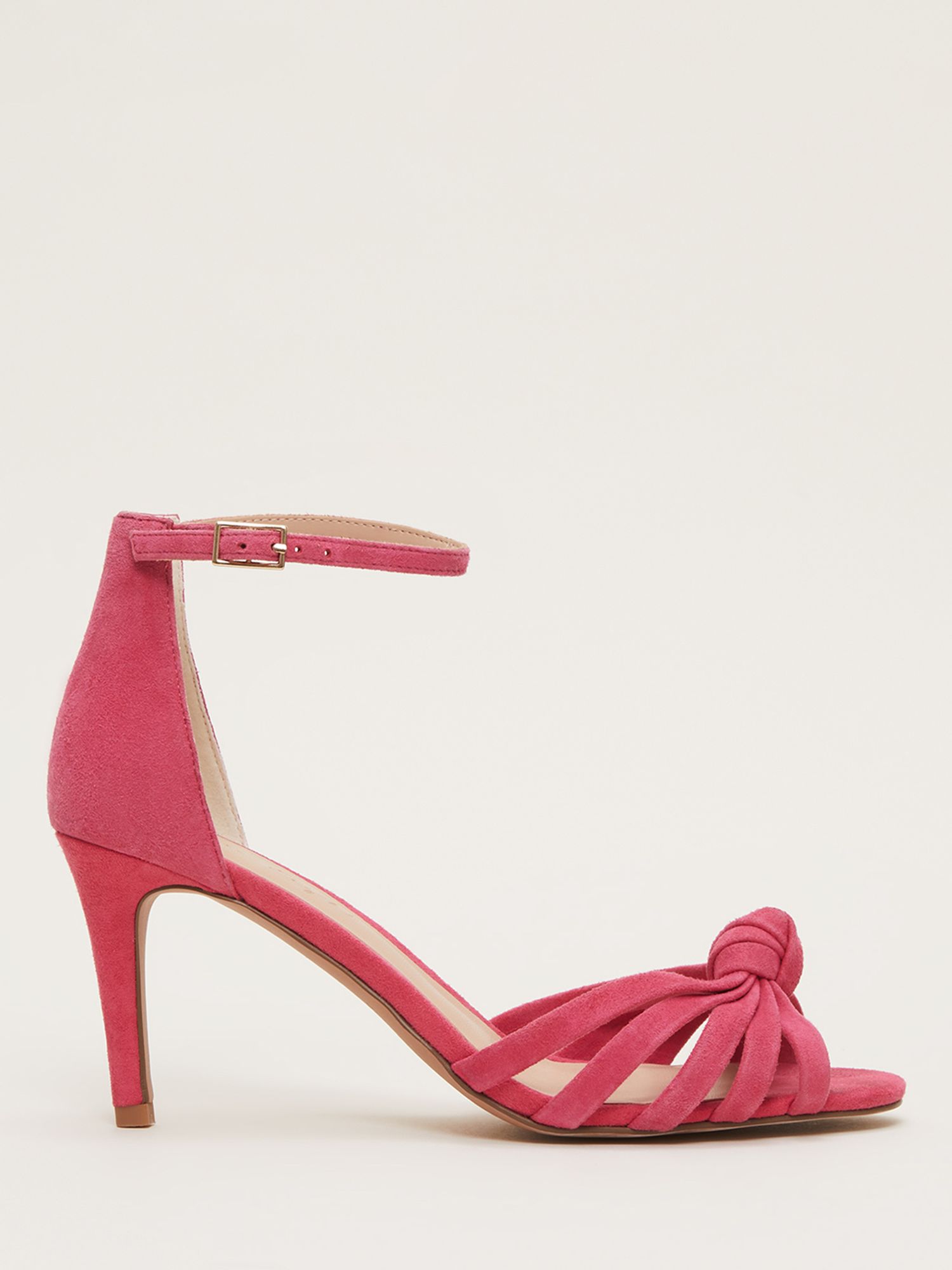 Phase Eight Suede Knot Front Heeled Sandals, Raspberry at John Lewis ...