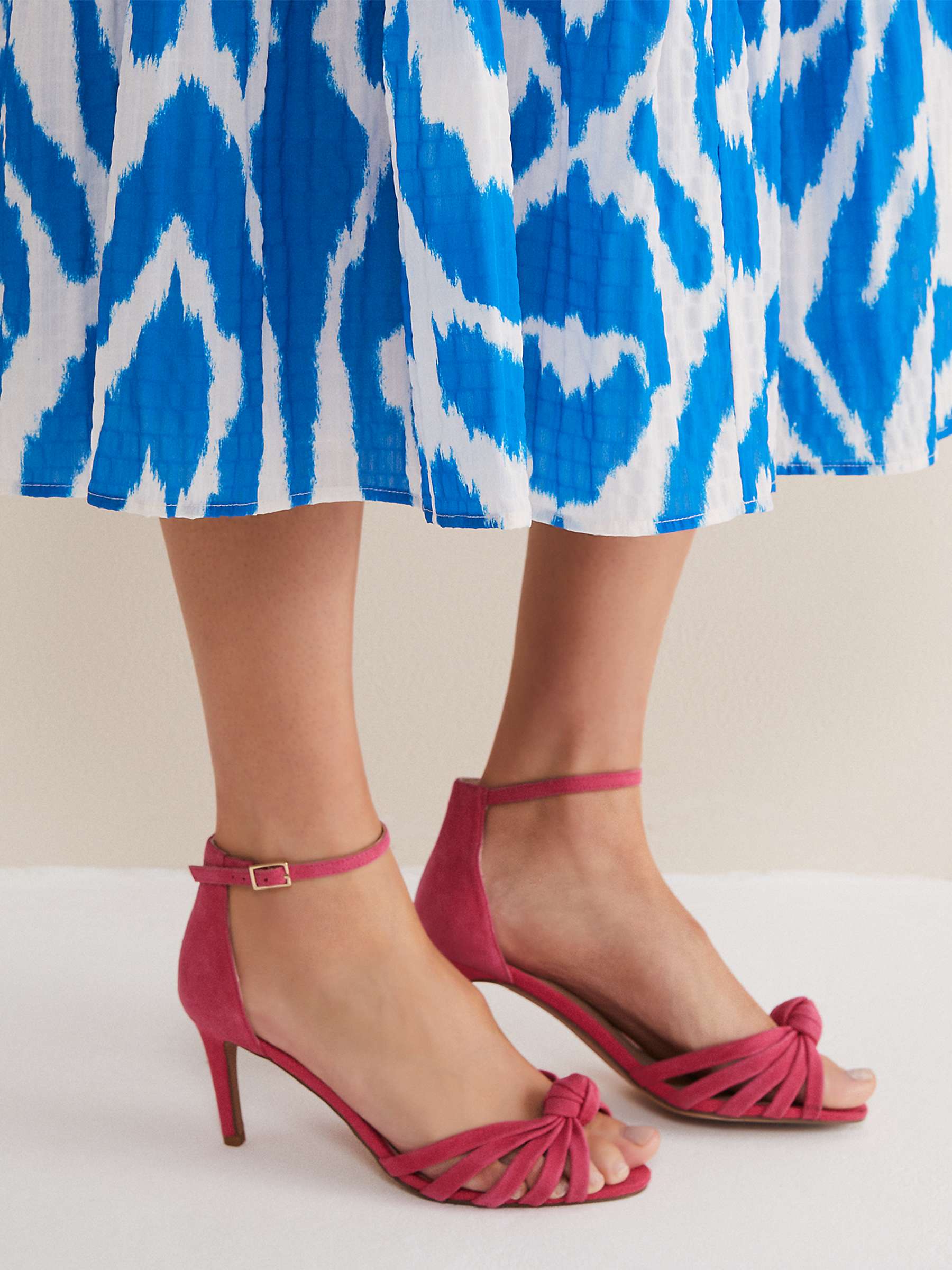 Phase Eight Suede Knot Front Heeled Sandals, Raspberry at John Lewis ...