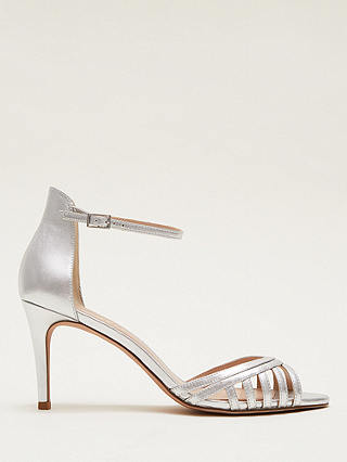 Phase Eight Leather Strappy Heeled Sandals, Silver