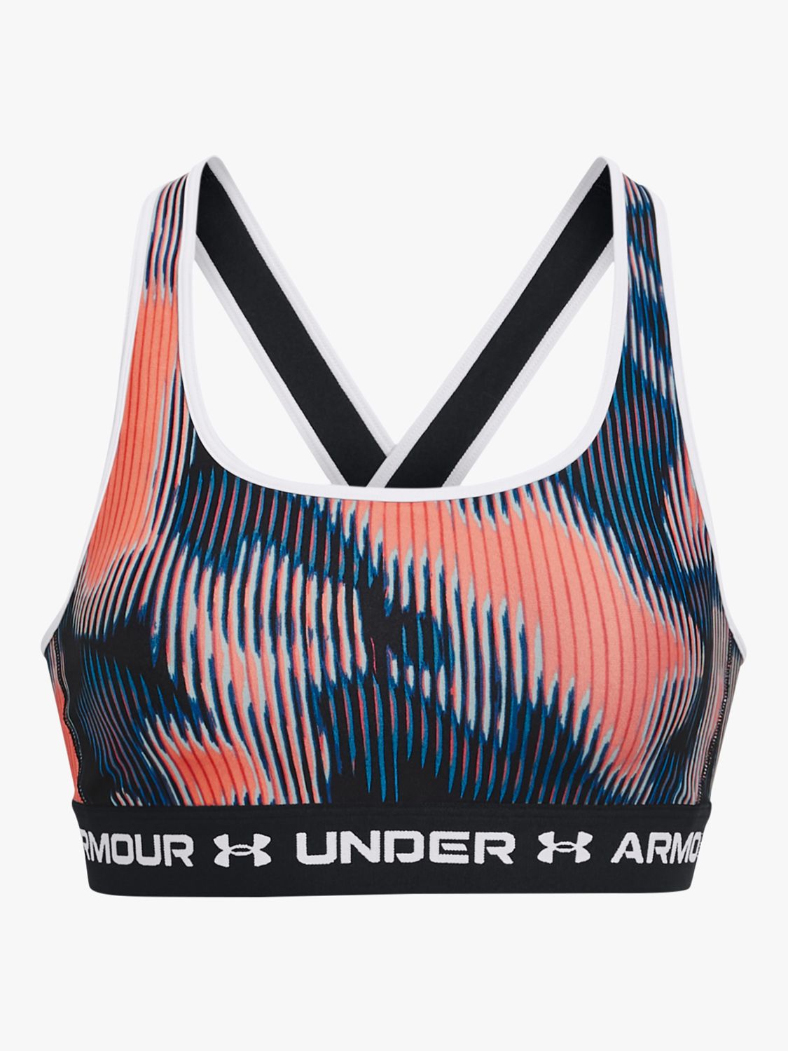 Under Armour Armour® Mid Crossback Printed Sports Bra, Peach/Coral/White at  John Lewis & Partners