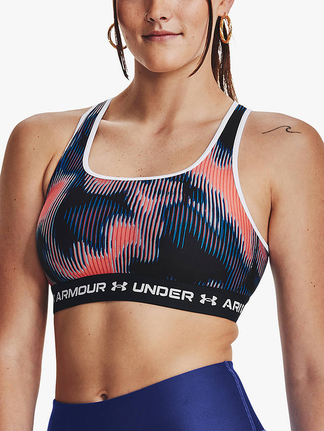 Under Armour Armour® Mid Crossback Printed Sports Bra, Peach/Coral/White