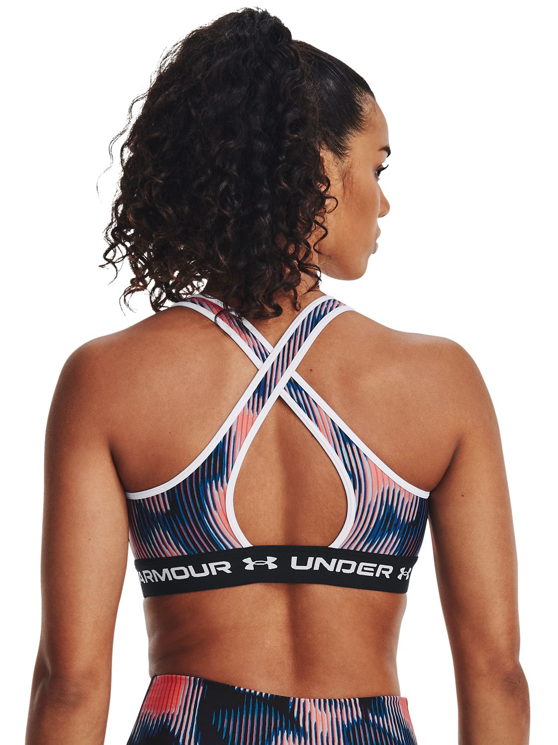 Under Armour Armour® Mid Crossback Printed Sports Bra, Peach/Coral/White, XS