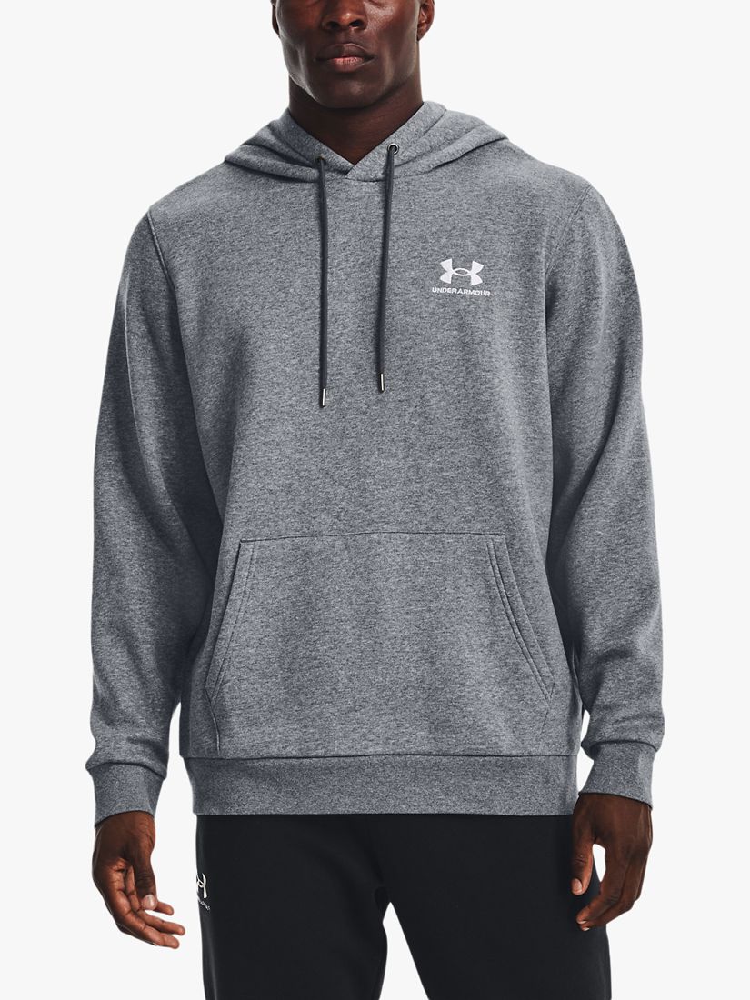 Under Armour Essential Fleece Hoodie, Gray Heather/White at John Lewis &  Partners
