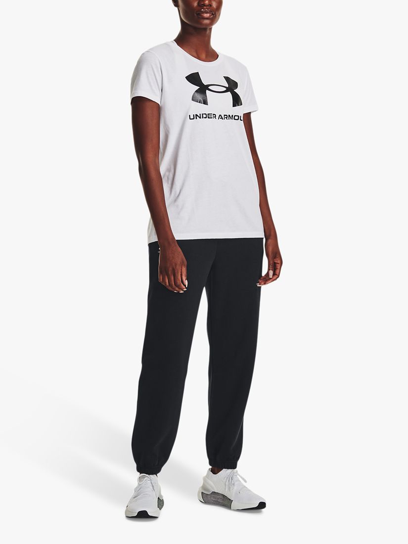 Under Armour Essential Fleece Joggers, Black/White at John Lewis