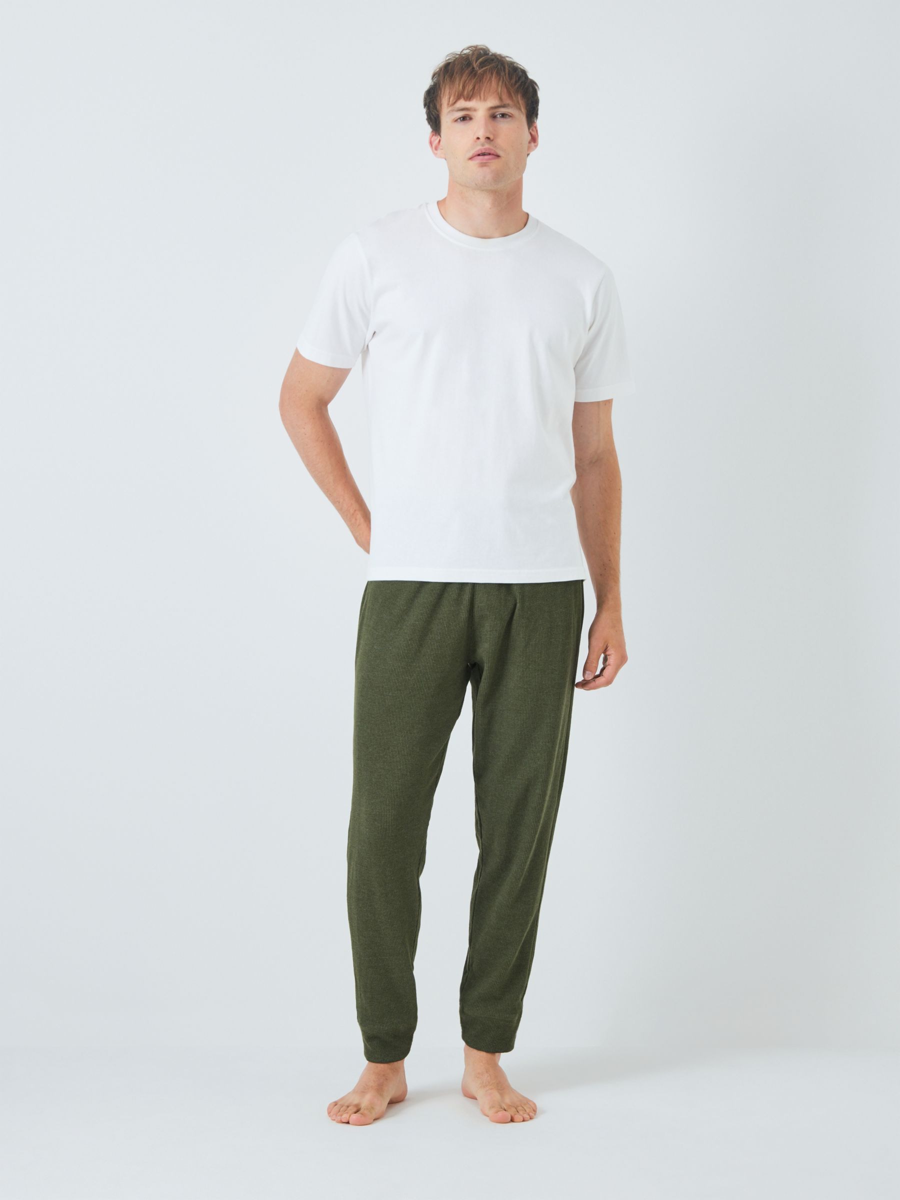 John Lewis ANYDAY Waffle Cotton Blend Lounge Joggers, Khaki at