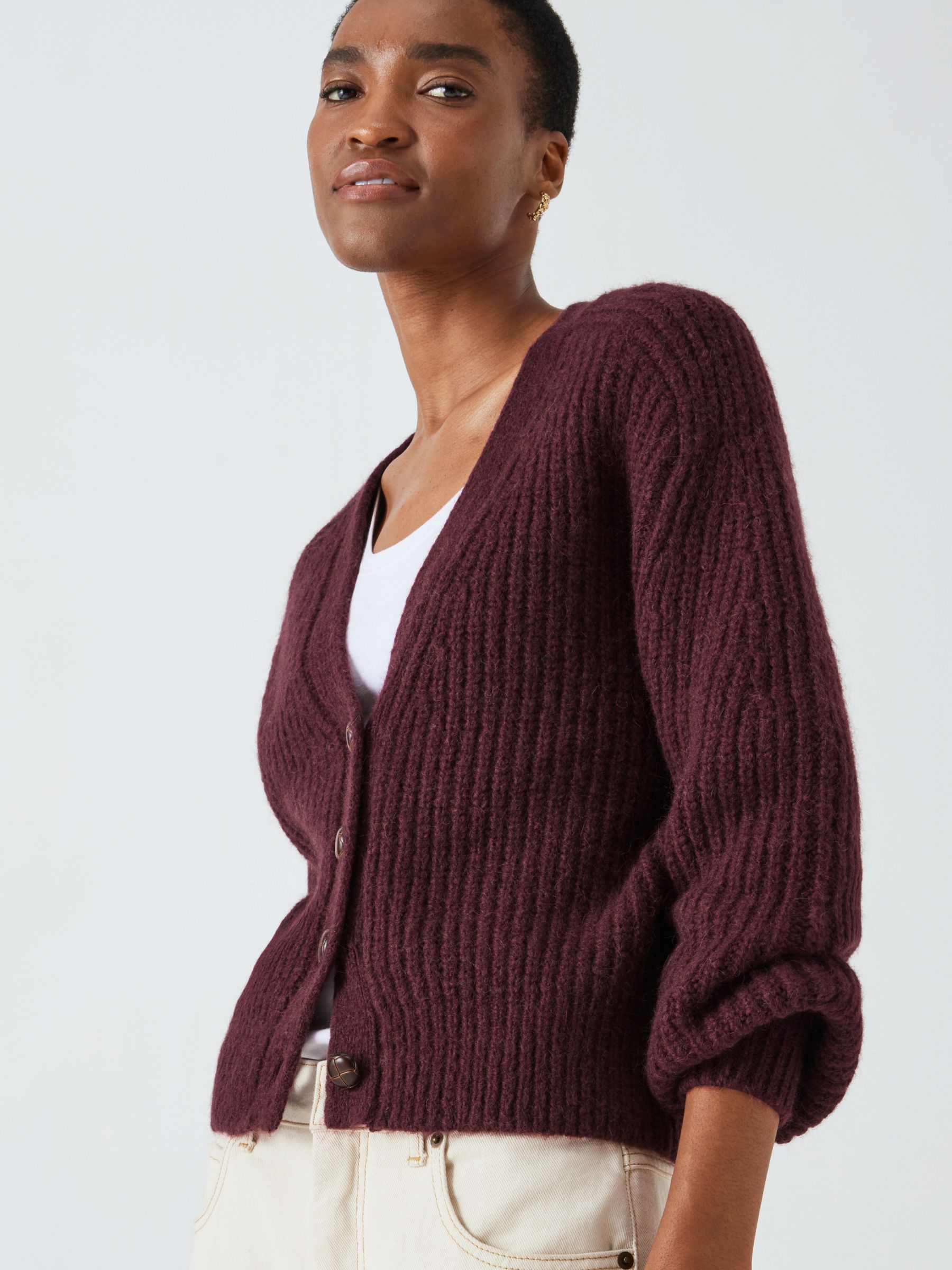 John Lewis Alpaca Rib Cardigan, Port Royale at John Lewis & Partners