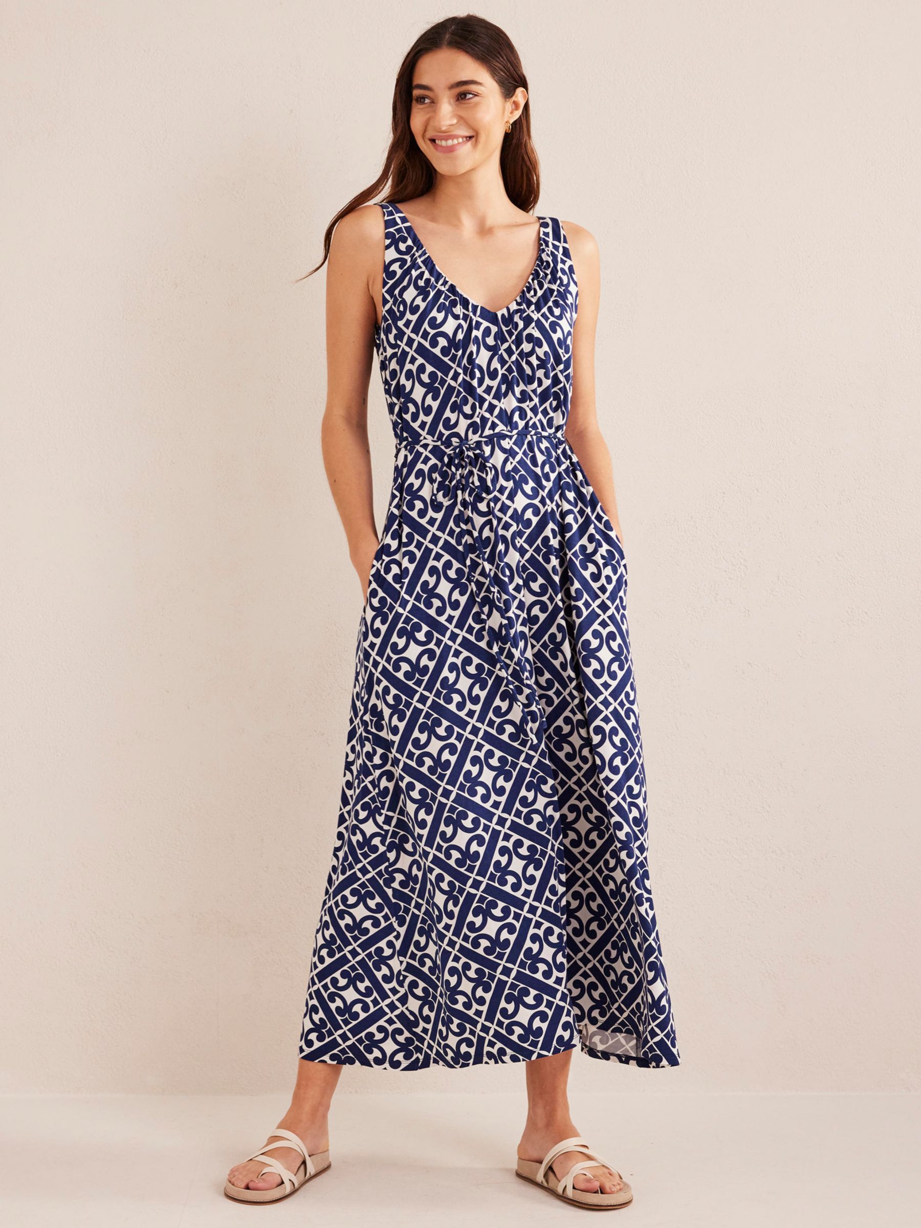 Boden V-Neck Jersey Maxi Dress, Blue/Multi