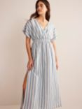 Boden Stripe Wrap Linen Blend Maxi Dress, Porcelain Blue