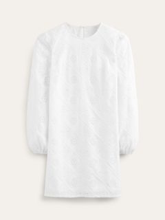 Boden Broderie Mini Shift Dress, White, 8
