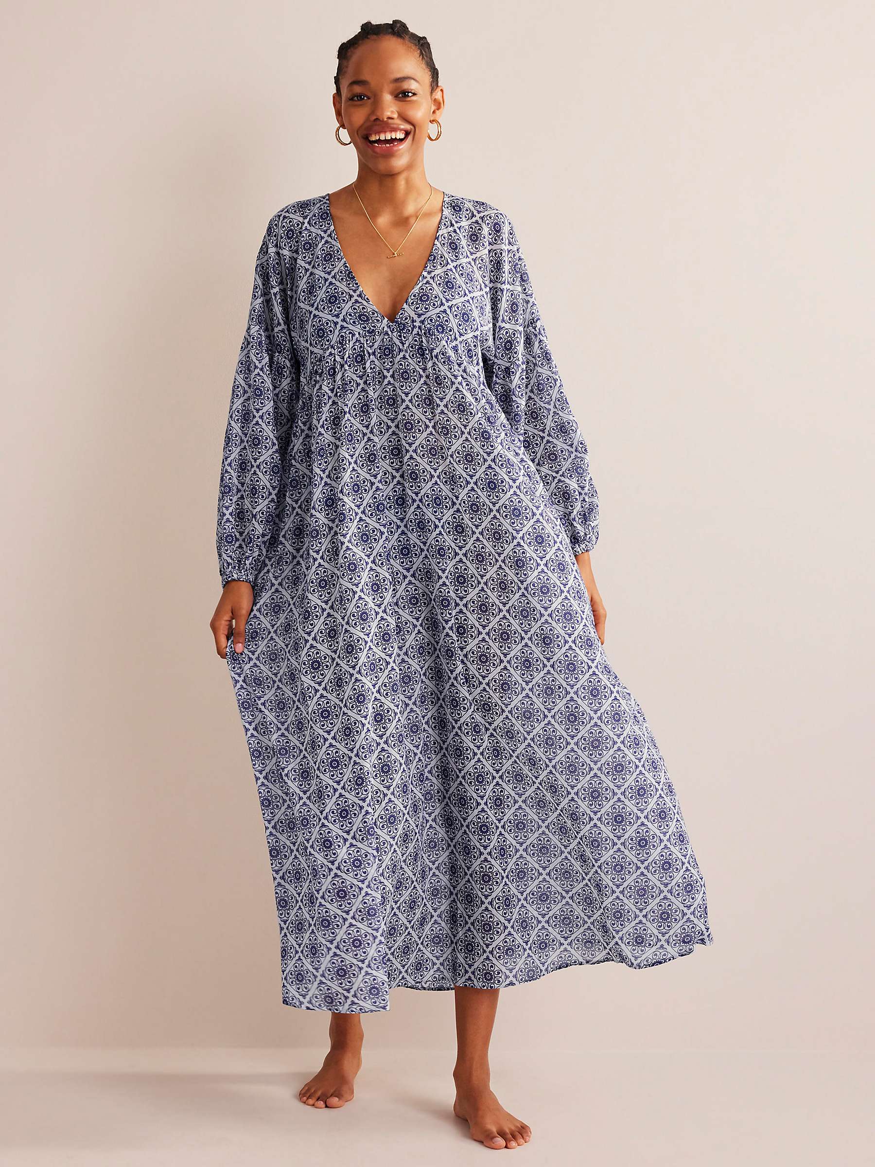 Boden Kaftan Empire Maxi Dress, Blue/Multi at John Lewis & Partners