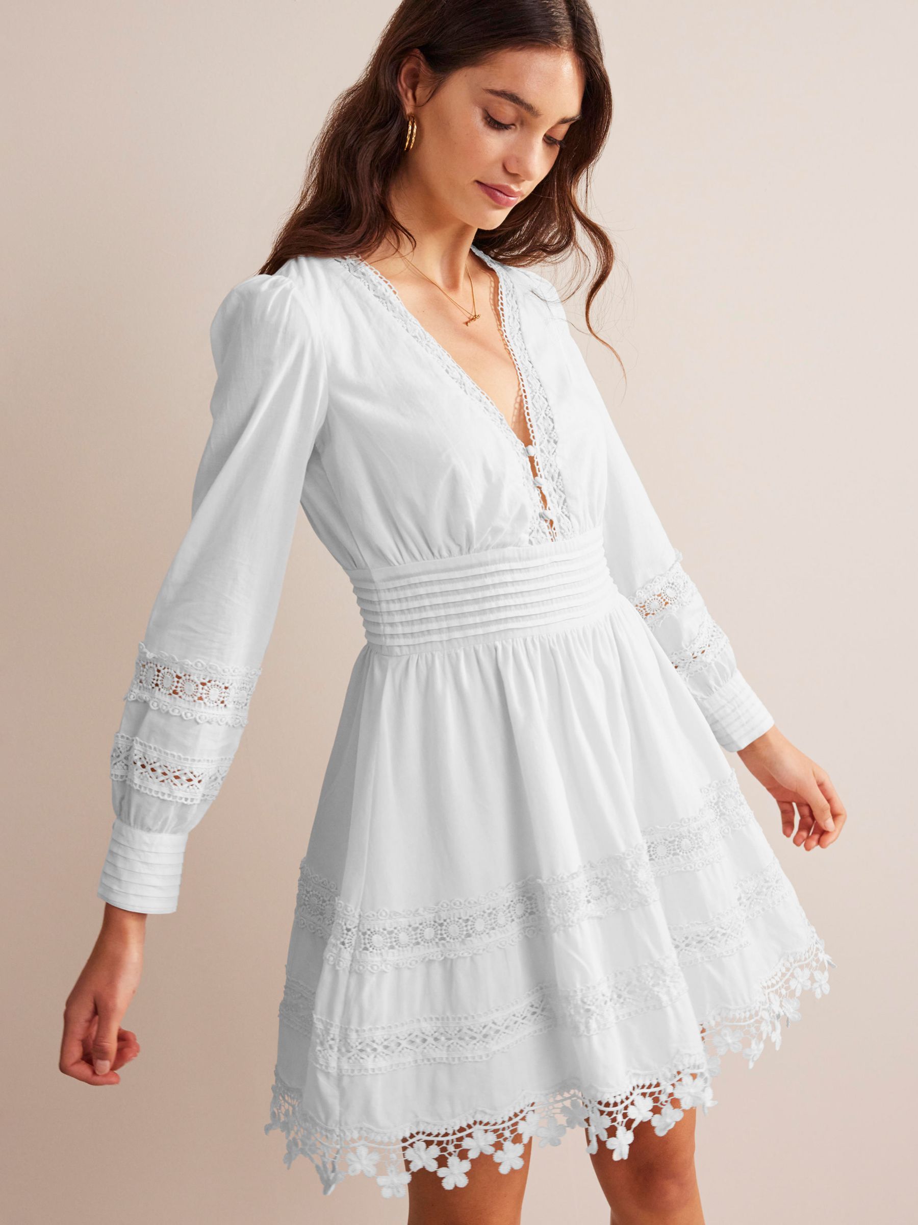 Boden Lace Trim Mini Dress, White at John Lewis & Partners