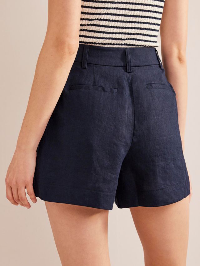 Boden High Rise Tailored Linen Shorts, Navy, 8