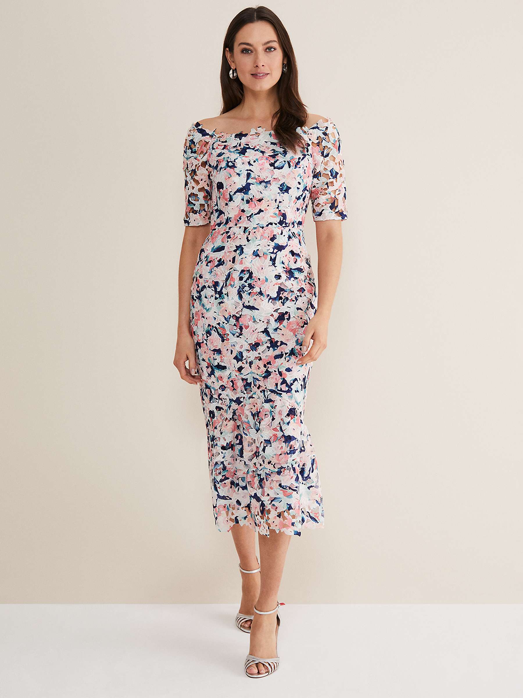 Buy Phase Eight Elara Floral Lace Midi Dress, Multi Online at johnlewis.com